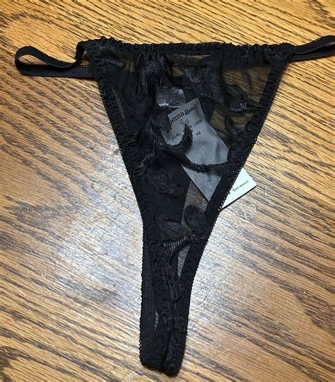 Vintage Panties Black Satin String Bikini Black Thong Gem