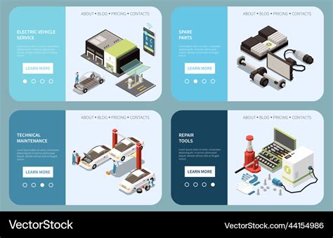 Electric Vehicle Service Isometric Landing Pages Vector Image