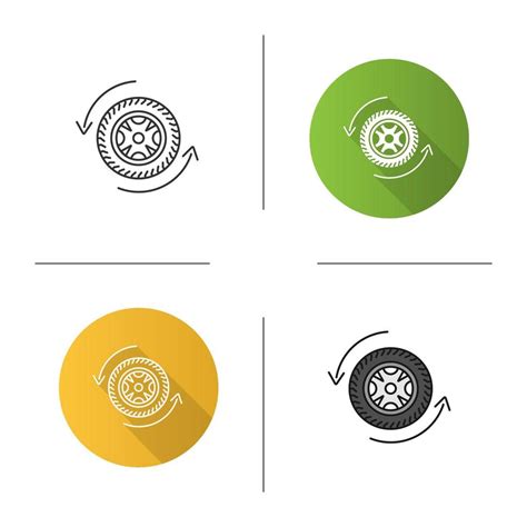 Automobile Wheel Changing Icon Flat Design Linear And Color Styles