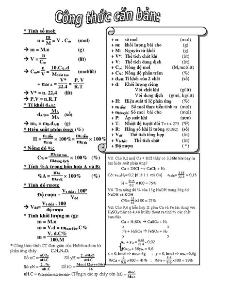 Cthuc Hoá đại Cương Hoa N Số Mol Mol M Khối Lượng Bài Cho G M Nguyên Tử Khối G