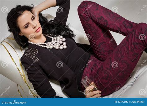 Seductive Brunette Holding A Glass Of Champagne Stock Image Image Of Elegance Alcoholic