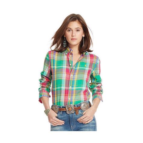 Polo Ralph Lauren Plaid Cotton Twill Shirt Lauren Plaid Twill Shirt Top Shirt Women