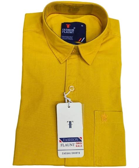 Cotton Fashion Flaunt Men Plain Mustard Yellow Shirt Fabric Classic