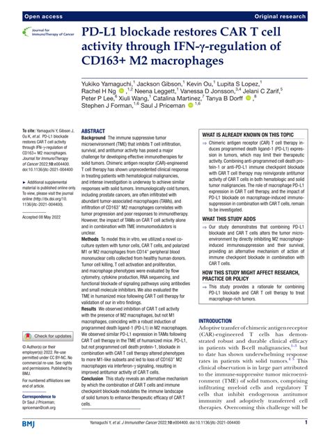 Pdf Pd L Blockade Restores Car T Cell Activity Through Ifn