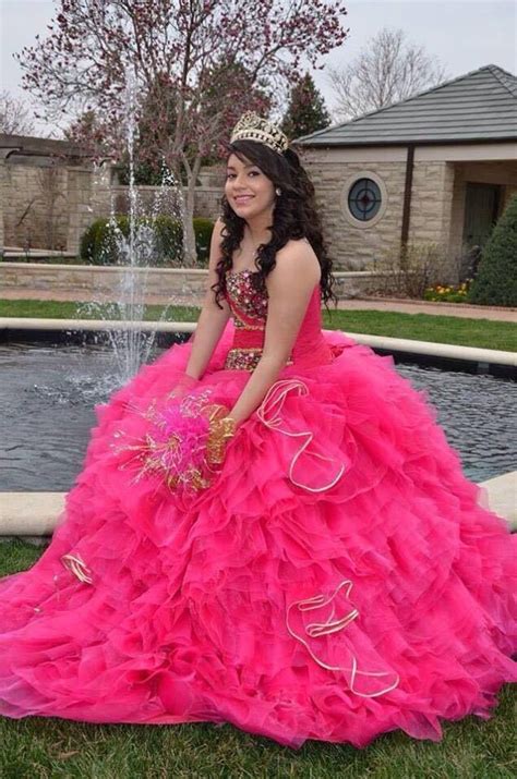 Hot Pink Quinceñera Dress Pink Ball Gown Poofy Dress Quincenera Dresses