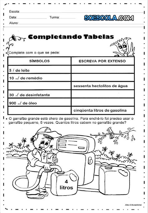 Atividades sobre Medidas de Capacidade SÓ ESCOLA