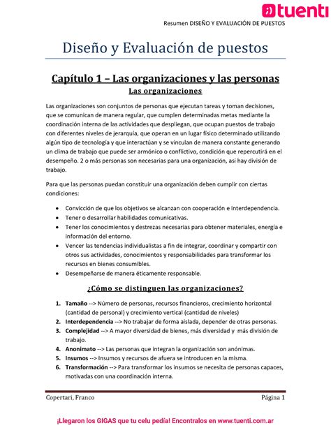 Resumen Diseño Y Evaluación De Puestos 2020 Diseñ O Y Evaluacio ñ De Puestos Capítulo 1