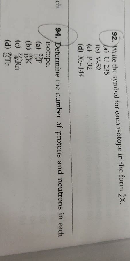 Solved 92 Write The Symbol For Each Isotope In The Form 2x Chegg