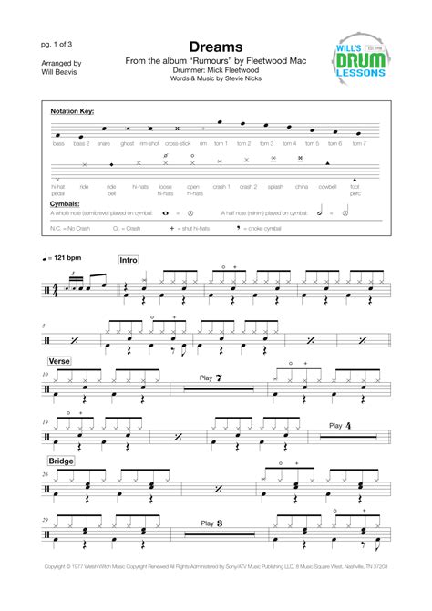 Dreams Arr Will Beavis By Fleetwood Mac Sheet Music For Drums At