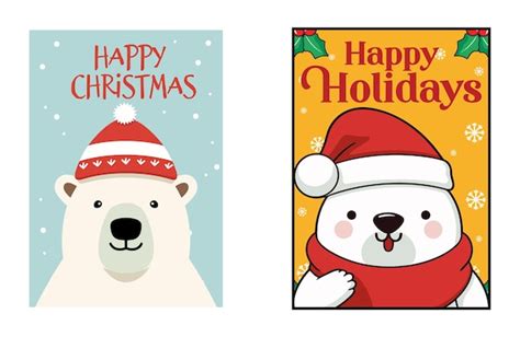 Premium Vector Merry Christmas Cards Set Collection Of Polar Bear