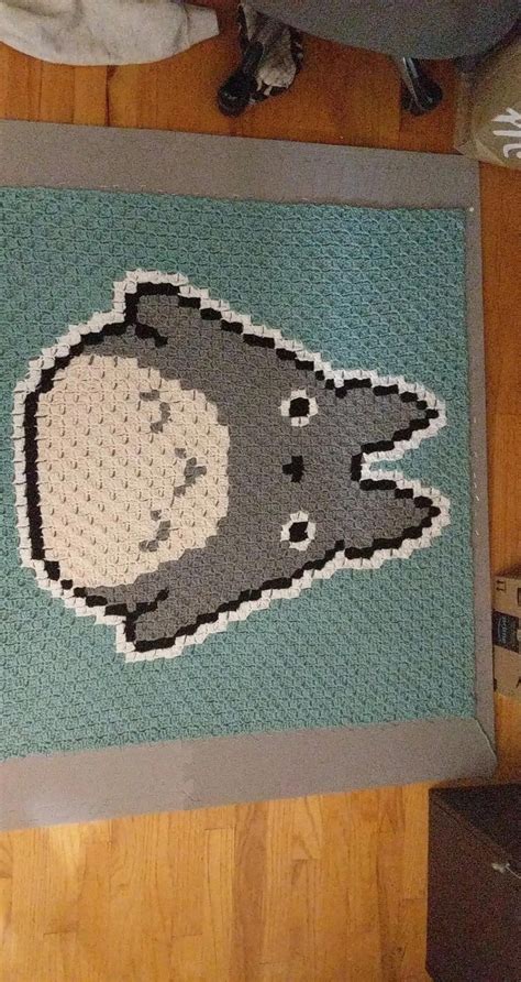 Two Years Ago I Made A Totoro Blanket For My New Nephew Today I Finished A Jiji Blanket For His