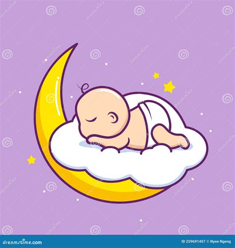 Cute Baby Sleeping In The Cloud Stock Vector Illustration Of Born