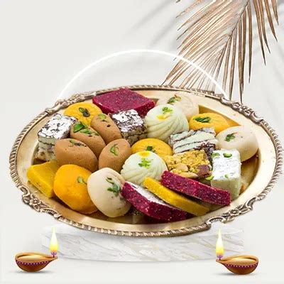 Mix Mithai for Diwali with Diyas