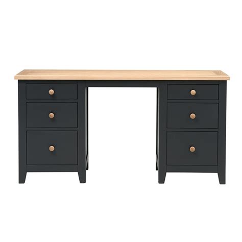 Chester Charcoal Double Pedestal Desk With Drawers The Cotswold Company