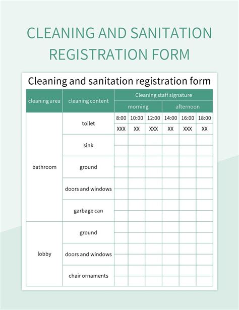 Cleaning And Sanitation Registration Form Excel Template And Google