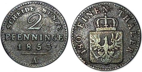 Altdeutschland Brandenburg Preußen 2 Pfennig 1853 A Friedrich Wilhelm