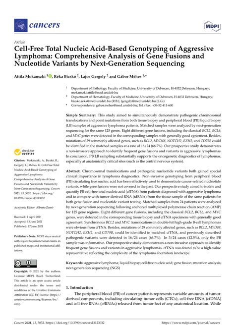 PDF Cell Free Total Nucleic Acid Based Genotyping Of Aggressive