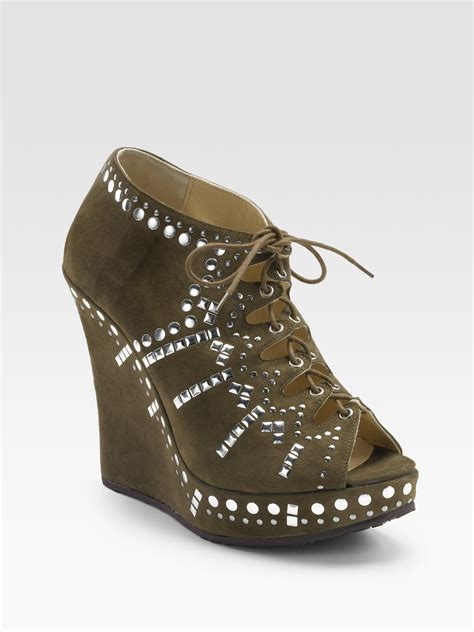 Jimmy Choo Pandora Suede Wedge Sandal Boots In Green Taupe Lyst