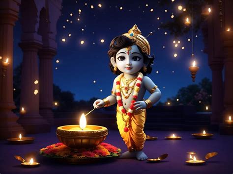 Premium AI Image | Happy Diwali Celebration with Little Radha Krishna