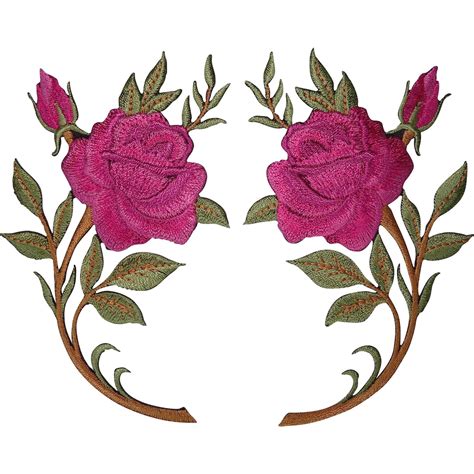 Pair Of Pink Rose Flower Patches Iron On Sew On Embroidered Patch Badge