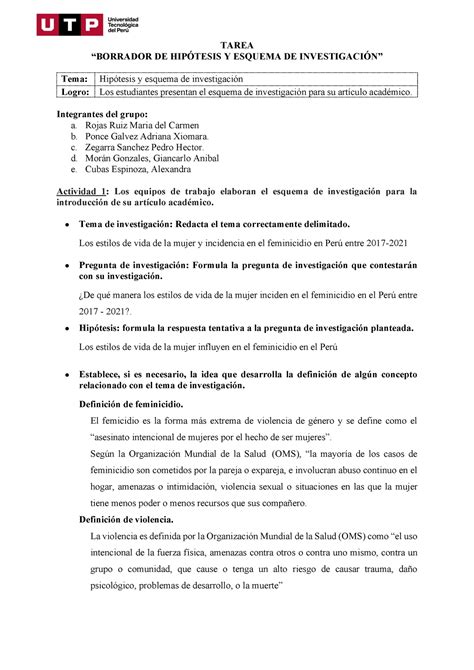 S Tarea Borrador De Hip Tesis Y Esquema De Investigaci N Tarea