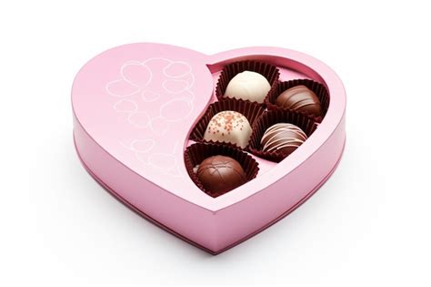 Premium AI Image A Pink Heart Shaped Box Filled With Chocolates