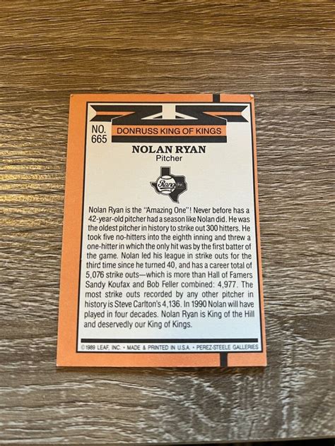 Donruss King Of Kings Nolan Ryan Ex Ebay