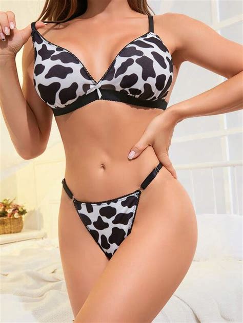 SHEIN Cow Print Lingerie Set SHEIN USA