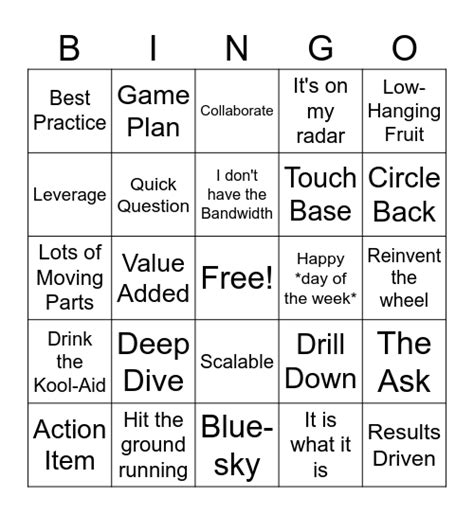 Corporate Jargon Bingo Card