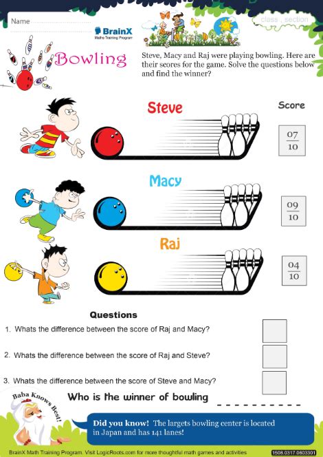 Bowling Math Worksheet for Grade 3 | Free & Printable Worksheets