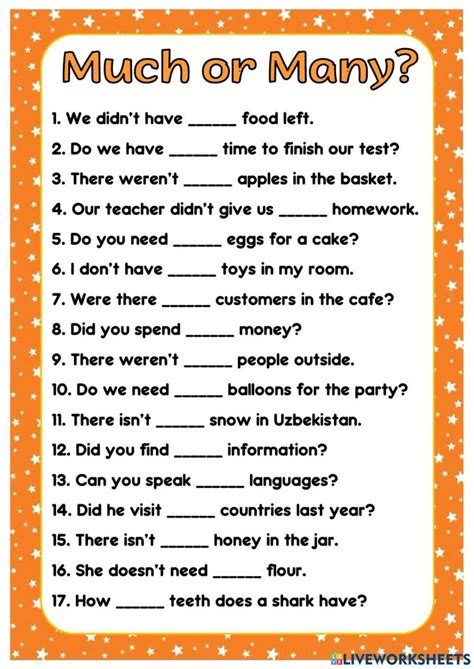 Much or many online exercise | Grammar for kids, Learn english, English ...