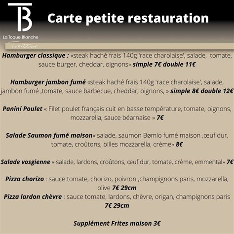 Menu au TOQUE et PASSION restaurant Bénestroff