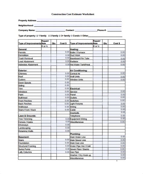 Free 9 Sample Estimate Sheet Templates In Excel Pdf