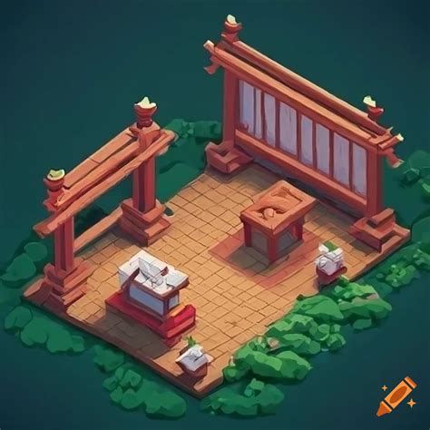 Isometric Game Art Of A Japanese Shrine