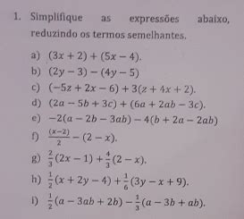 Solved 1 Simplifique As Expressoes Abaixo Reduzindo Os Termos