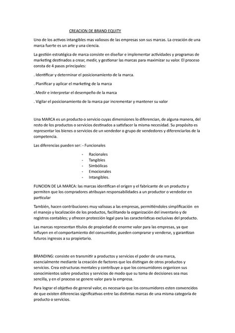 Capitulo 9 CREACION DE BRAND EQUITY Uno De Los Activos Intangibles