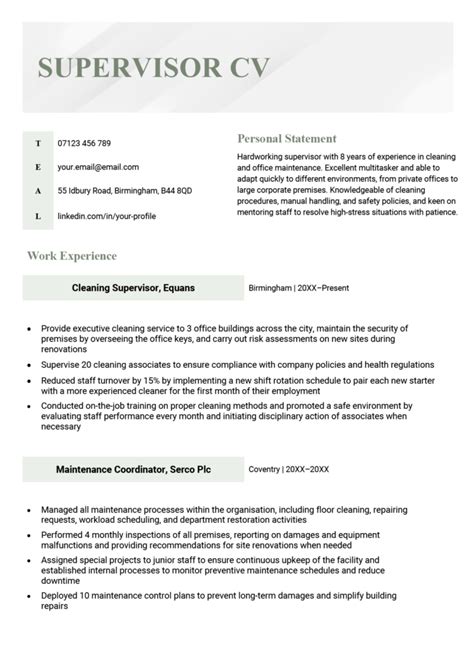 Supervisor Cv Example And Template Free Download