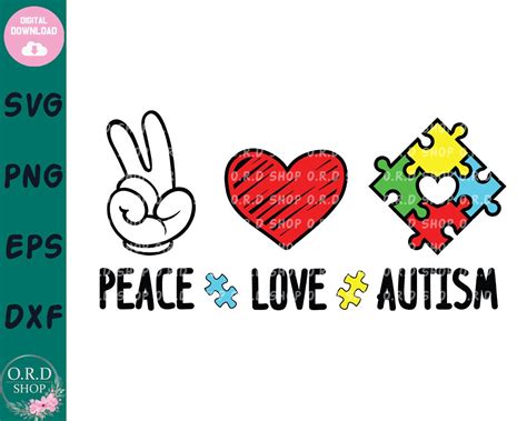 Peace Love Autism Svg File For Cricut Peace Love Autism Etsy