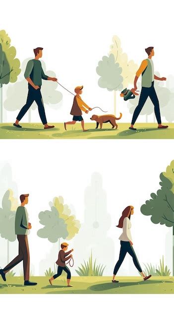 Un Hombre Y Una Mujer Paseando A Un Perro En Un Parque Foto Premium