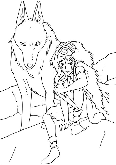 Princesa Mononoke Páginas de Studio Ghibli para colorir para crianças