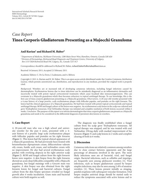 Pdf Tinea Corporis Gladiatorum Presenting As A Majocchi Granuloma