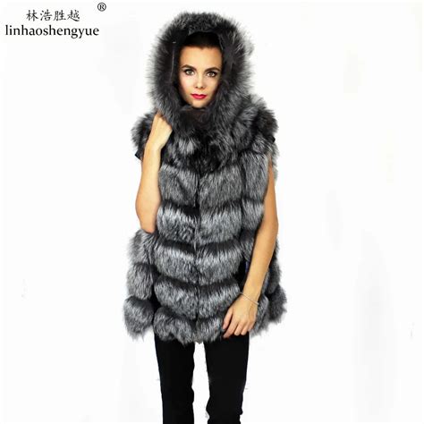 Linhaoshengyue женский жилет из меха лисы с капюшоном из меха лисы