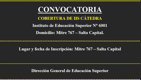 CONVOCATORIA PARA LA COBERTURA DE HS CÁTEDRA IES 6001 SALTA CAPITAL