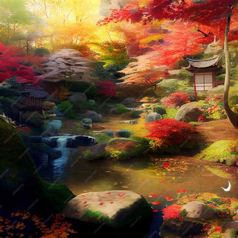 Premium Photo | Enchanted japanese garden autumn background wallpaper ...