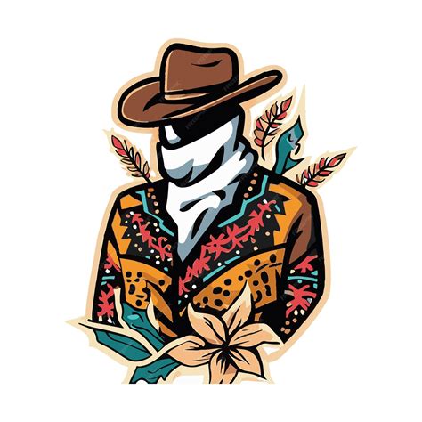 Premium Vector | A drawing of a cowboy wearing a cowboy hat and a ...