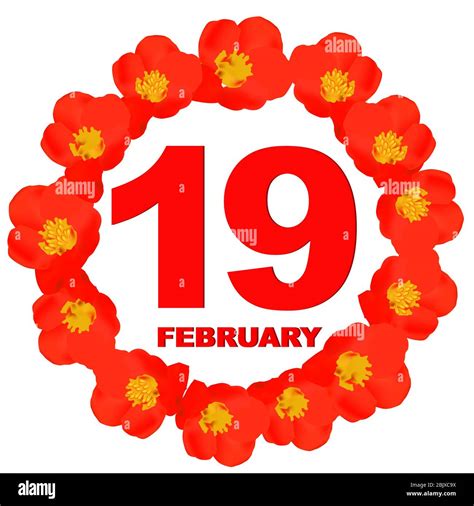 February 19 icon. For planning important day. Banner for holidays and special days with flowers ...