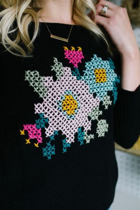 How To Make A Diy Embellished Sweater With Cross Stitch Upstyle