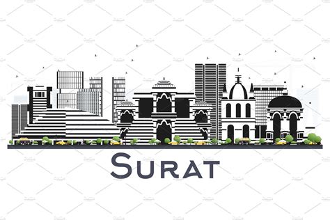 Surat India City Skyline with Color | City illustration, City skyline ...