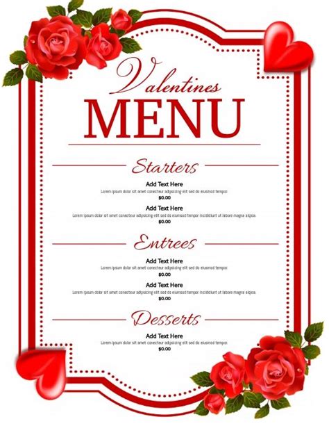 Valentines Menu Templates And Restaurant Specials