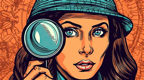 Pop Art Detective Woman Searching With Magnifying Glass 29979970 Stock